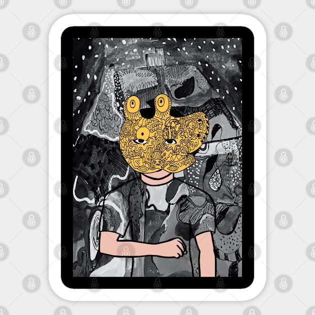 Blogger - Dark Male Character with Doodle Mask and Mystery Night Background Sticker by Hashed Art